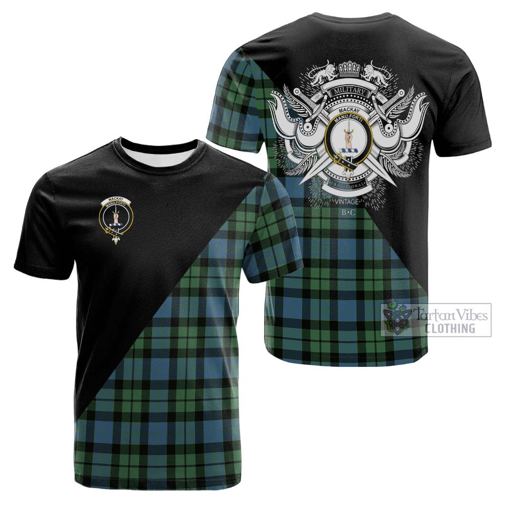 Tartan Vibes Clothing MacKay Ancient Tartan Cotton T-shirt with Family Crest and Military Logo Style