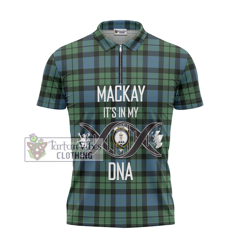 MacKay Ancient Tartan Zipper Polo Shirt with Family Crest DNA In Me Style - Tartanvibesclothing Shop