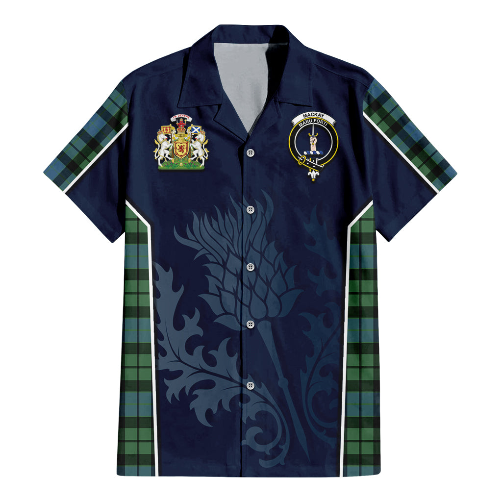 Tartan Vibes Clothing MacKay Ancient Tartan Short Sleeve Button Up Shirt with Family Crest and Scottish Thistle Vibes Sport Style