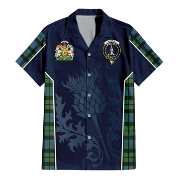 MacKay Ancient Tartan Short Sleeve Button Up Shirt with Family Crest and Scottish Thistle Vibes Sport Style