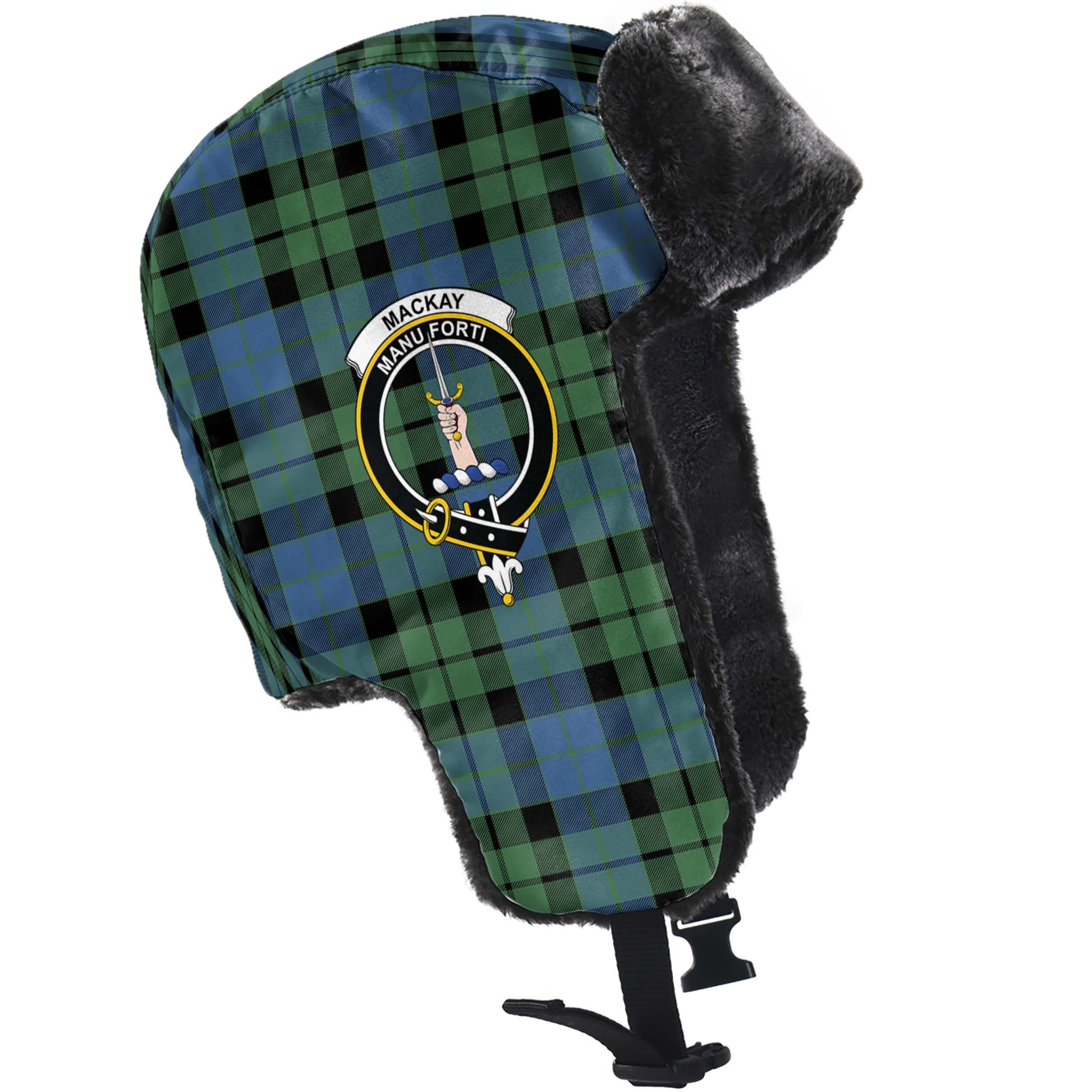 MacKay Ancient Tartan Winter Trapper Hat with Family Crest - Tartanvibesclothing