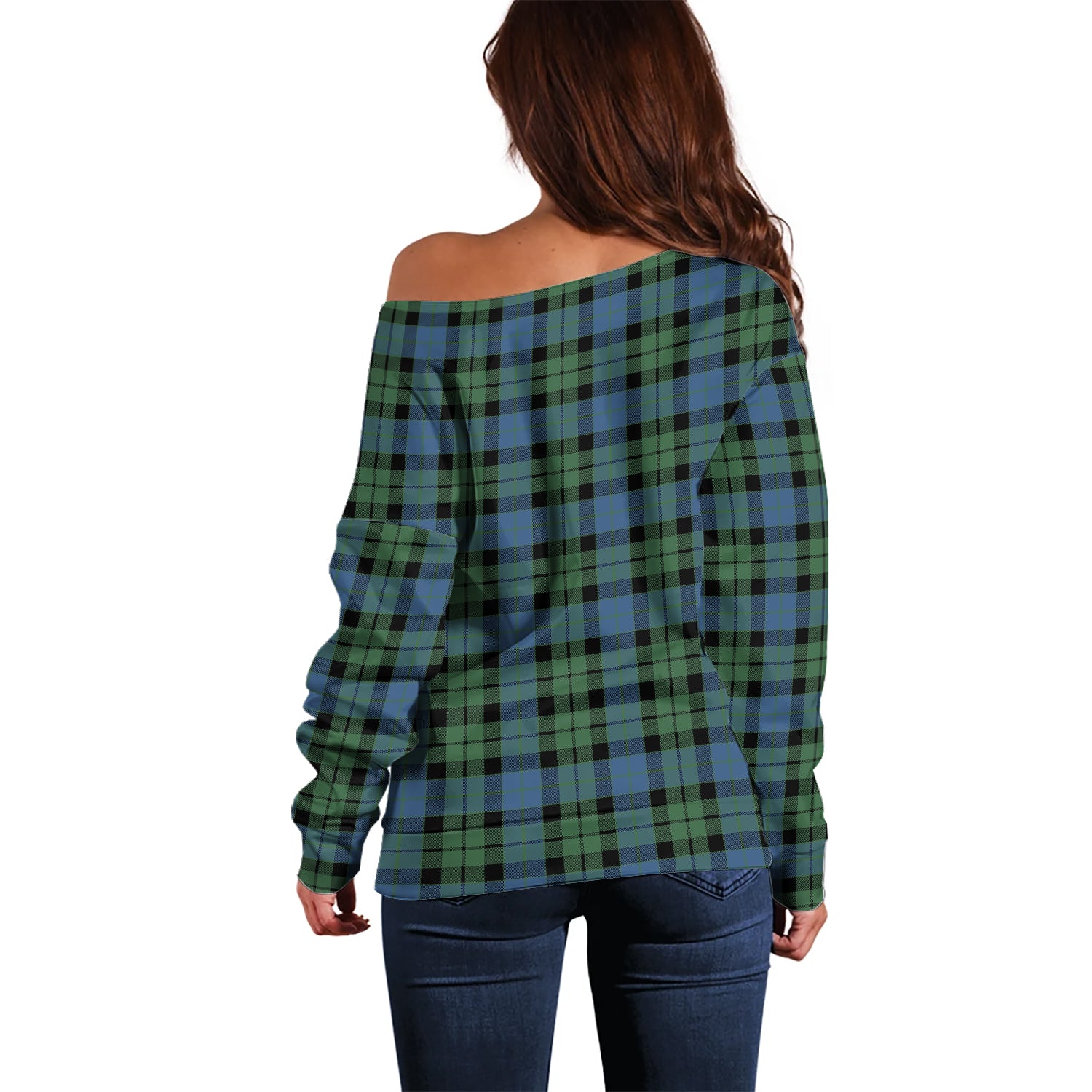 MacKay Ancient Tartan Off Shoulder Women Sweater with Family Crest - Tartanvibesclothing