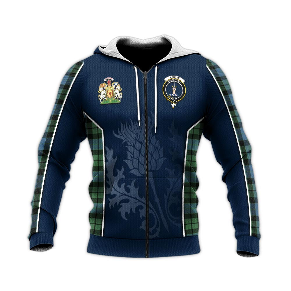 Tartan Vibes Clothing MacKay Ancient Tartan Knitted Hoodie with Family Crest and Scottish Thistle Vibes Sport Style