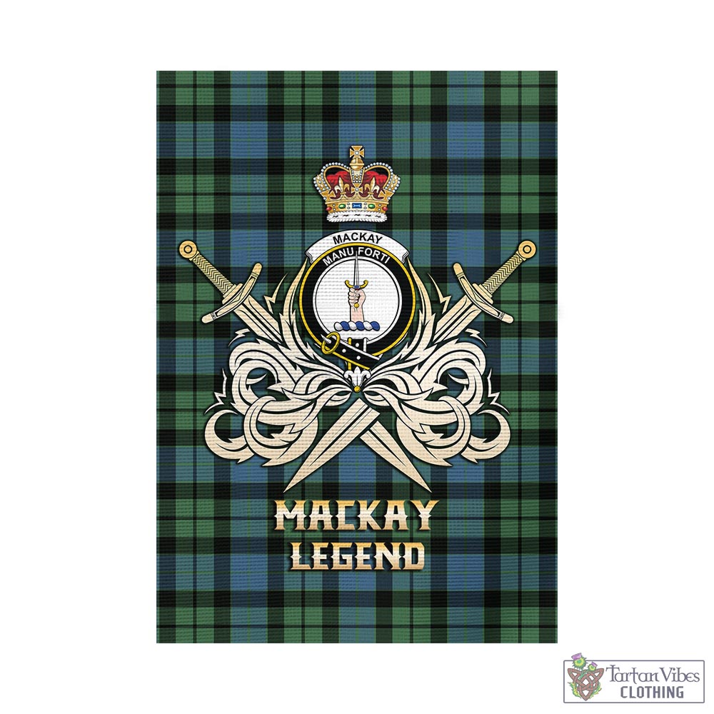 Tartan Vibes Clothing MacKay Ancient Tartan Flag with Clan Crest and the Golden Sword of Courageous Legacy