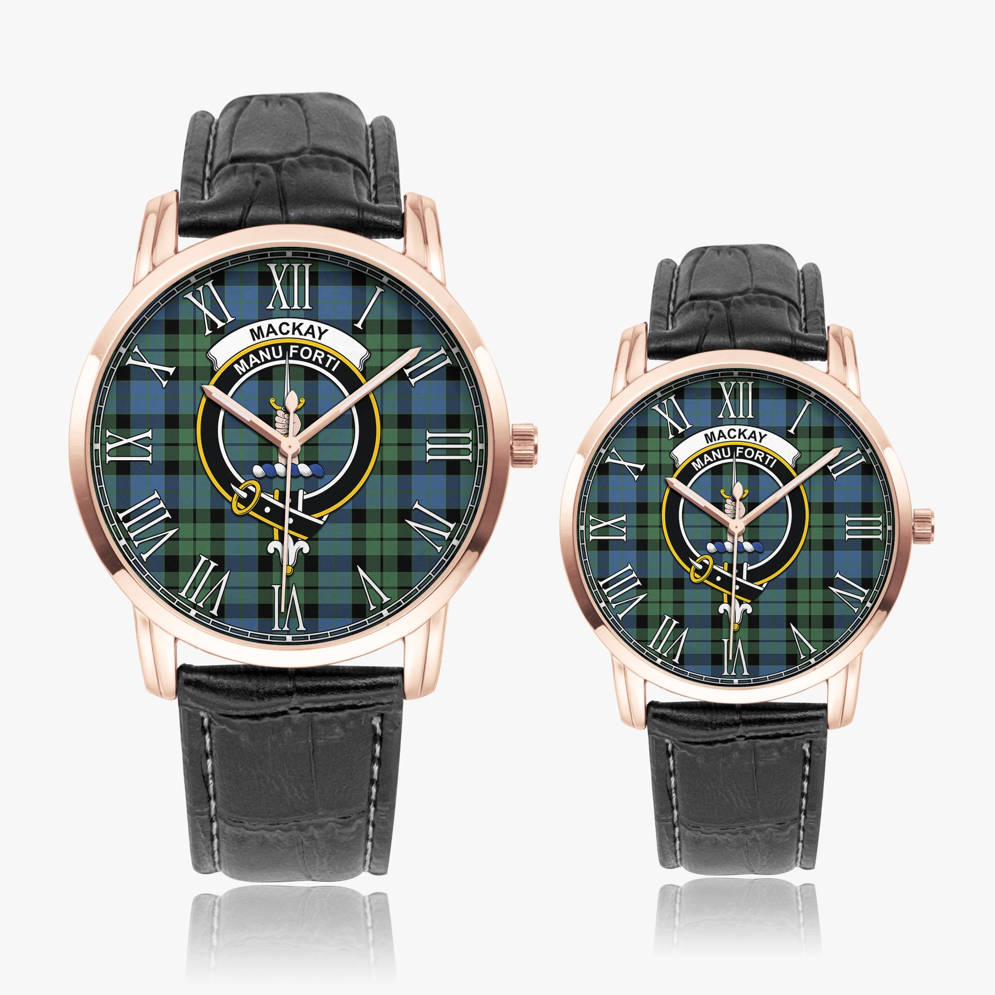 MacKay Ancient Tartan Family Crest Leather Strap Quartz Watch - Tartanvibesclothing