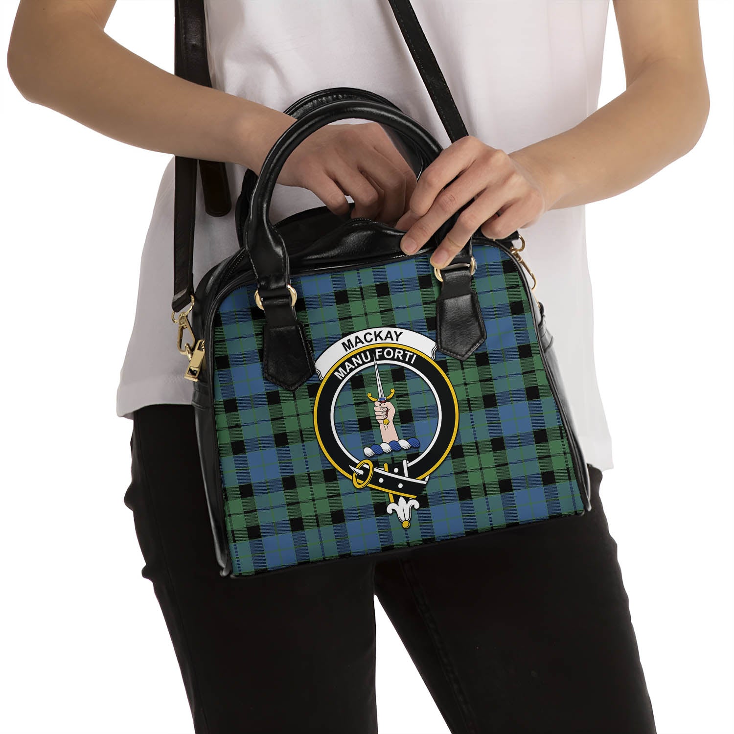 MacKay Ancient Tartan Shoulder Handbags with Family Crest - Tartanvibesclothing