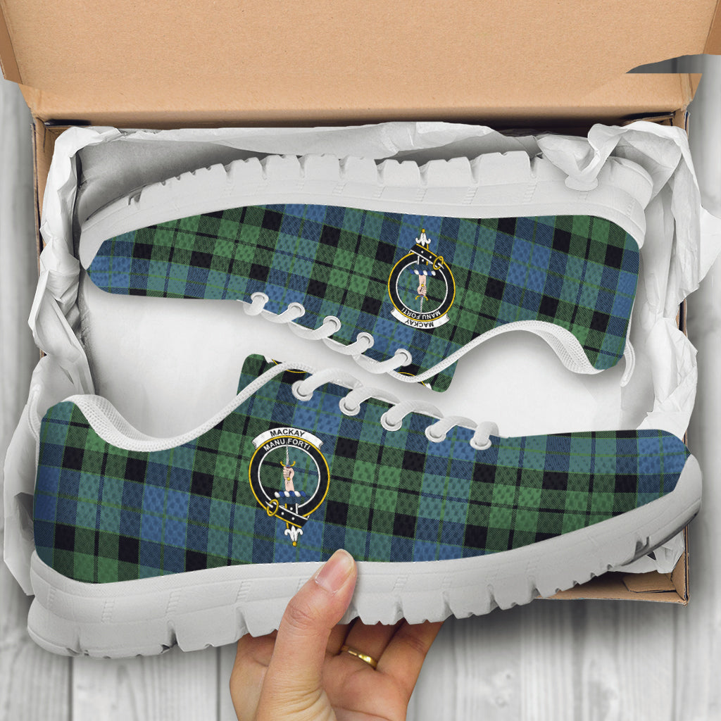 MacKay Ancient Tartan Sneakers with Family Crest - Tartan Vibes Clothing