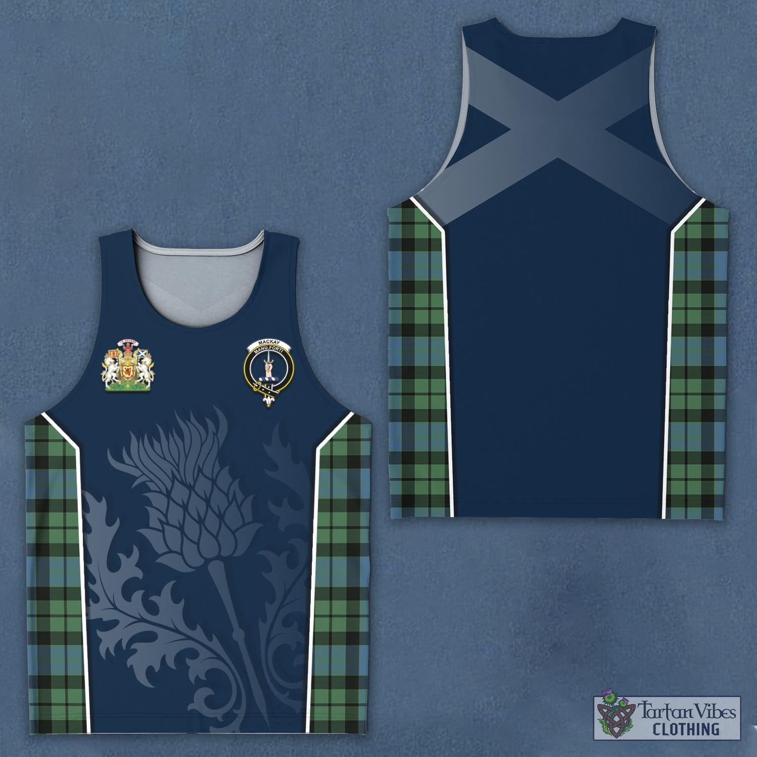 Tartan Vibes Clothing MacKay Ancient Tartan Men's Tanks Top with Family Crest and Scottish Thistle Vibes Sport Style