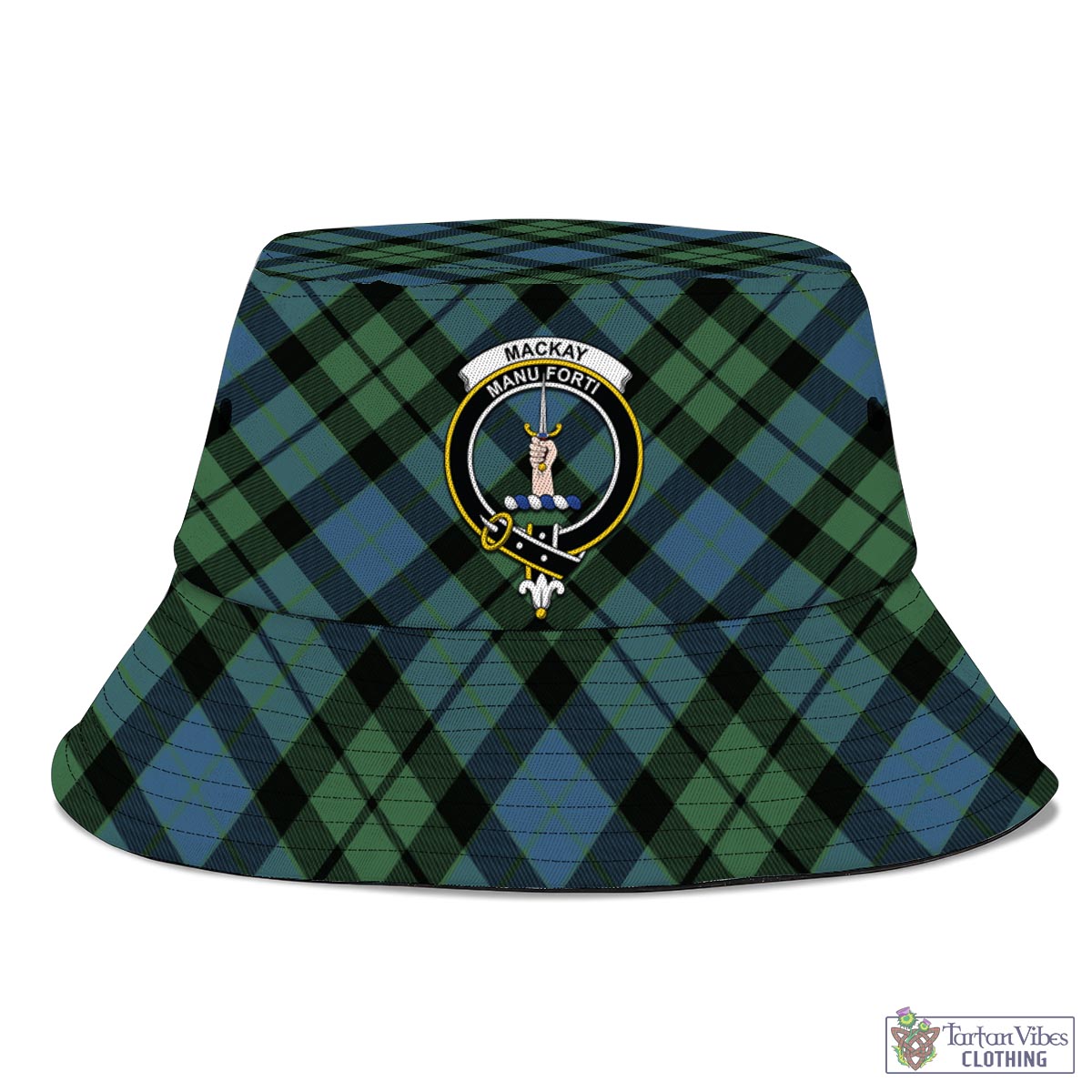 Tartan Vibes Clothing MacKay Ancient Tartan Bucket Hat with Family Crest