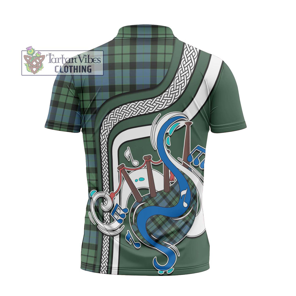 MacKay Ancient Tartan Zipper Polo Shirt with Epic Bagpipe Style - Tartanvibesclothing Shop