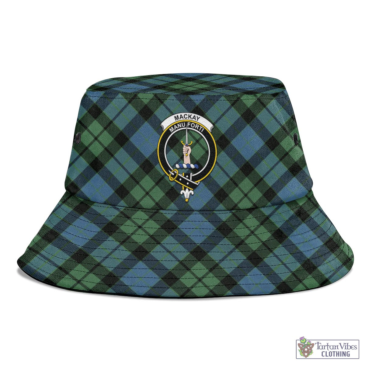 Tartan Vibes Clothing MacKay Ancient Tartan Bucket Hat with Family Crest