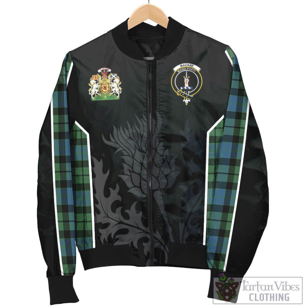 Tartan Vibes Clothing MacKay Ancient Tartan Bomber Jacket with Family Crest and Scottish Thistle Vibes Sport Style