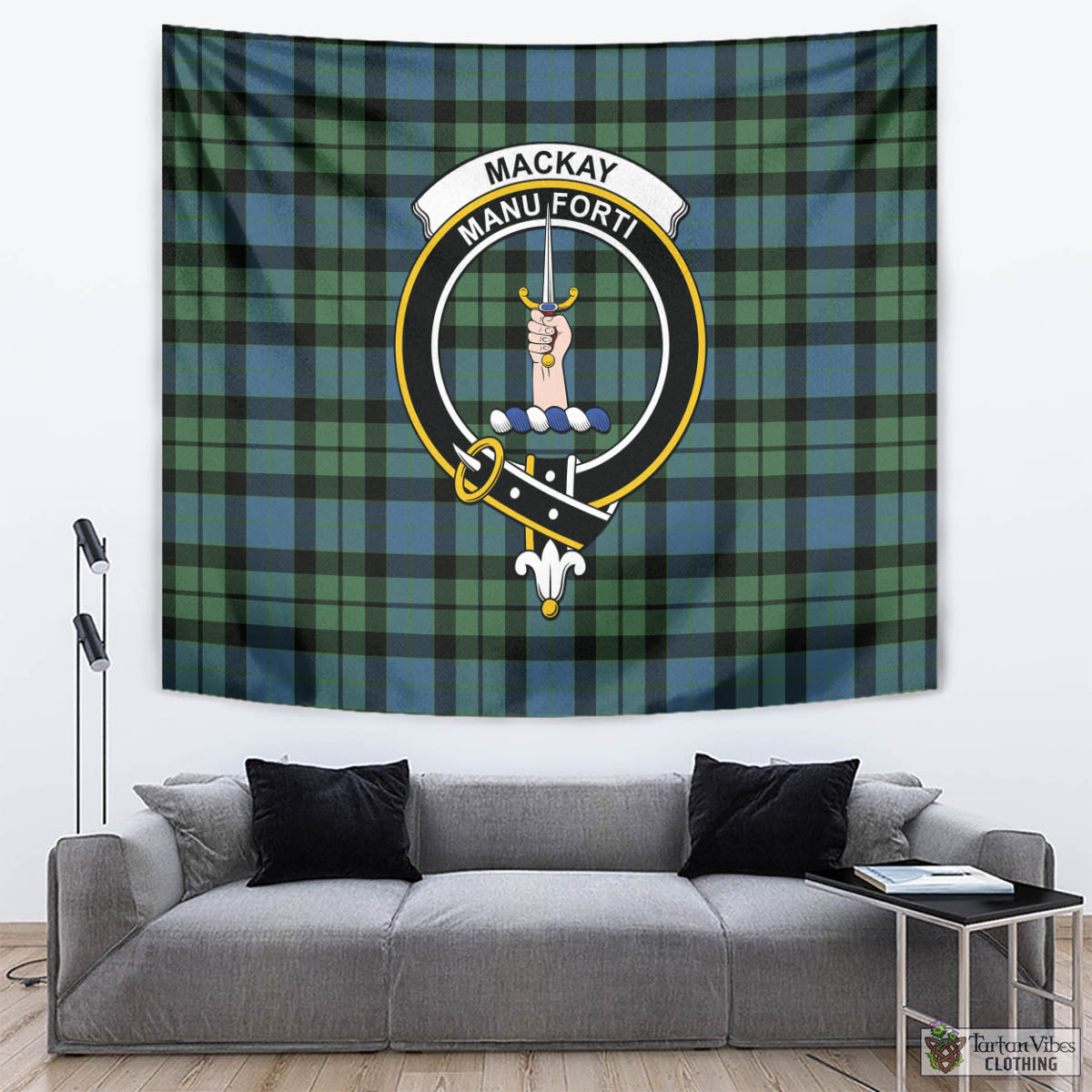 Tartan Vibes Clothing MacKay Ancient Tartan Tapestry Wall Hanging and Home Decor for Room with Family Crest