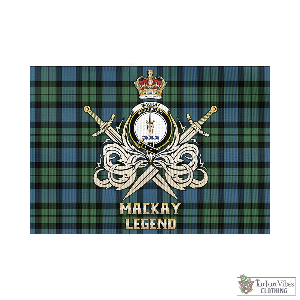 Tartan Vibes Clothing MacKay Ancient Tartan Flag with Clan Crest and the Golden Sword of Courageous Legacy