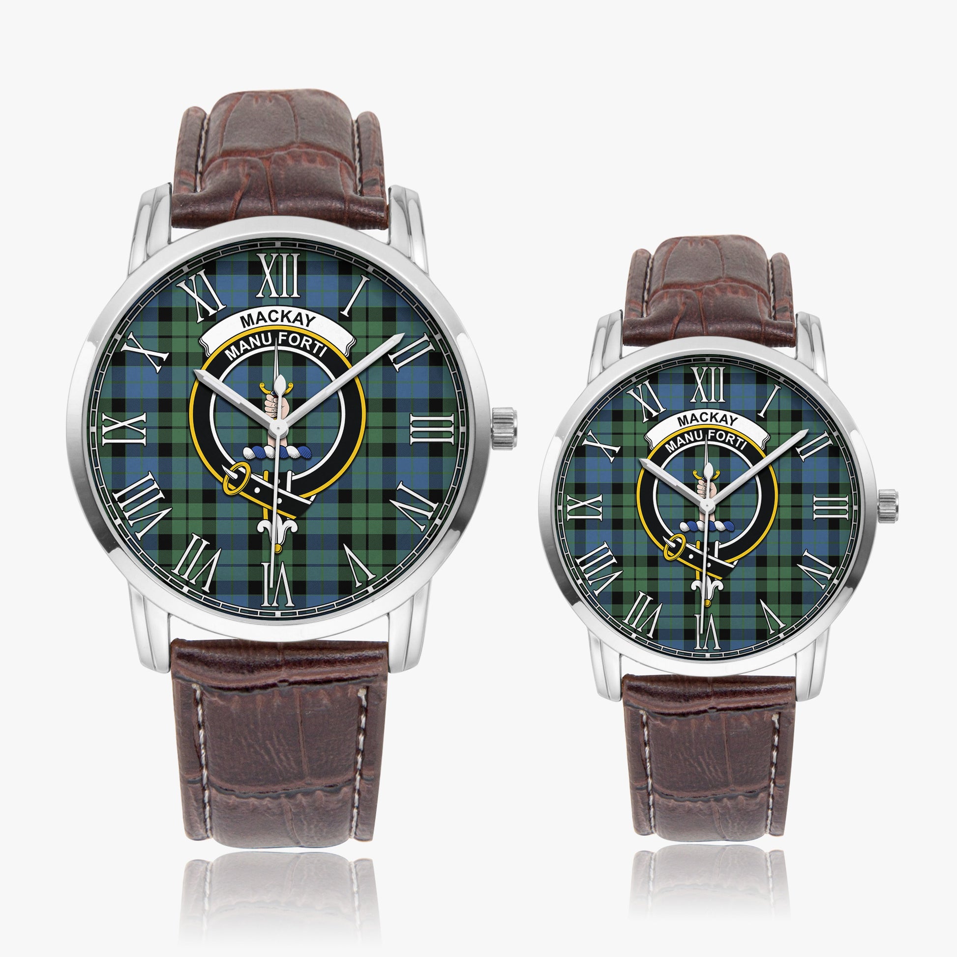 MacKay Ancient Tartan Family Crest Leather Strap Quartz Watch - Tartanvibesclothing