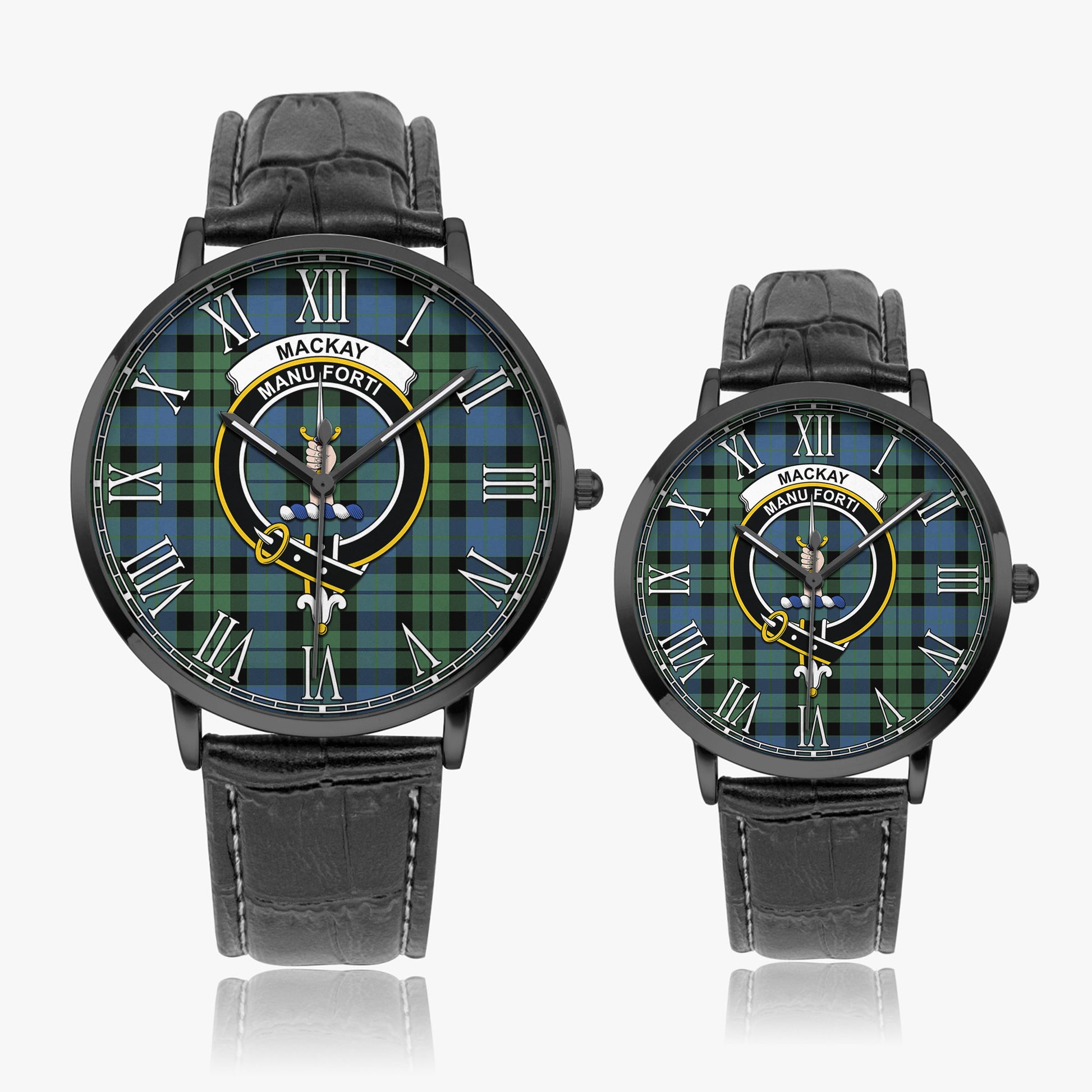 MacKay Ancient Tartan Family Crest Leather Strap Quartz Watch - Tartanvibesclothing