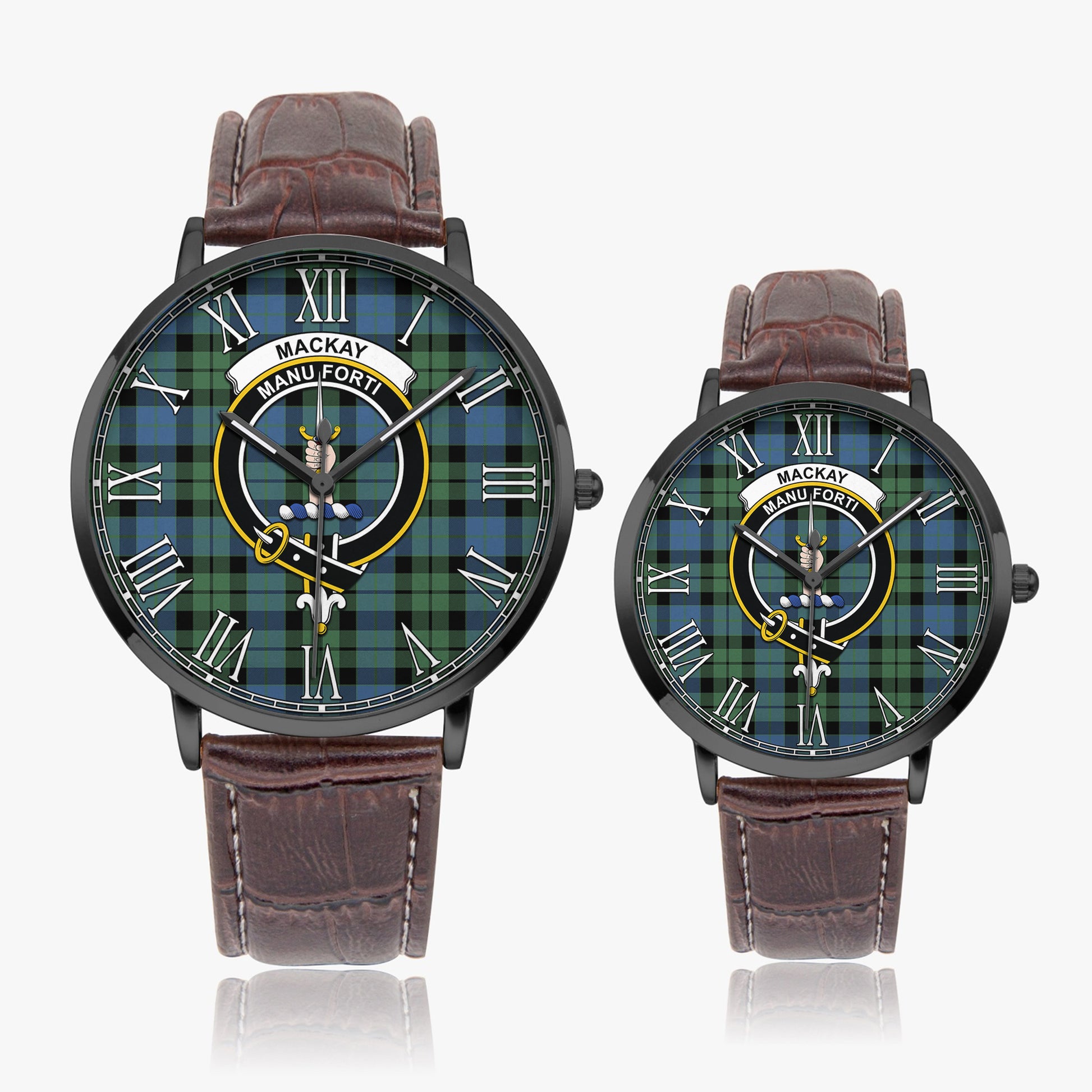 MacKay Ancient Tartan Family Crest Leather Strap Quartz Watch - Tartanvibesclothing