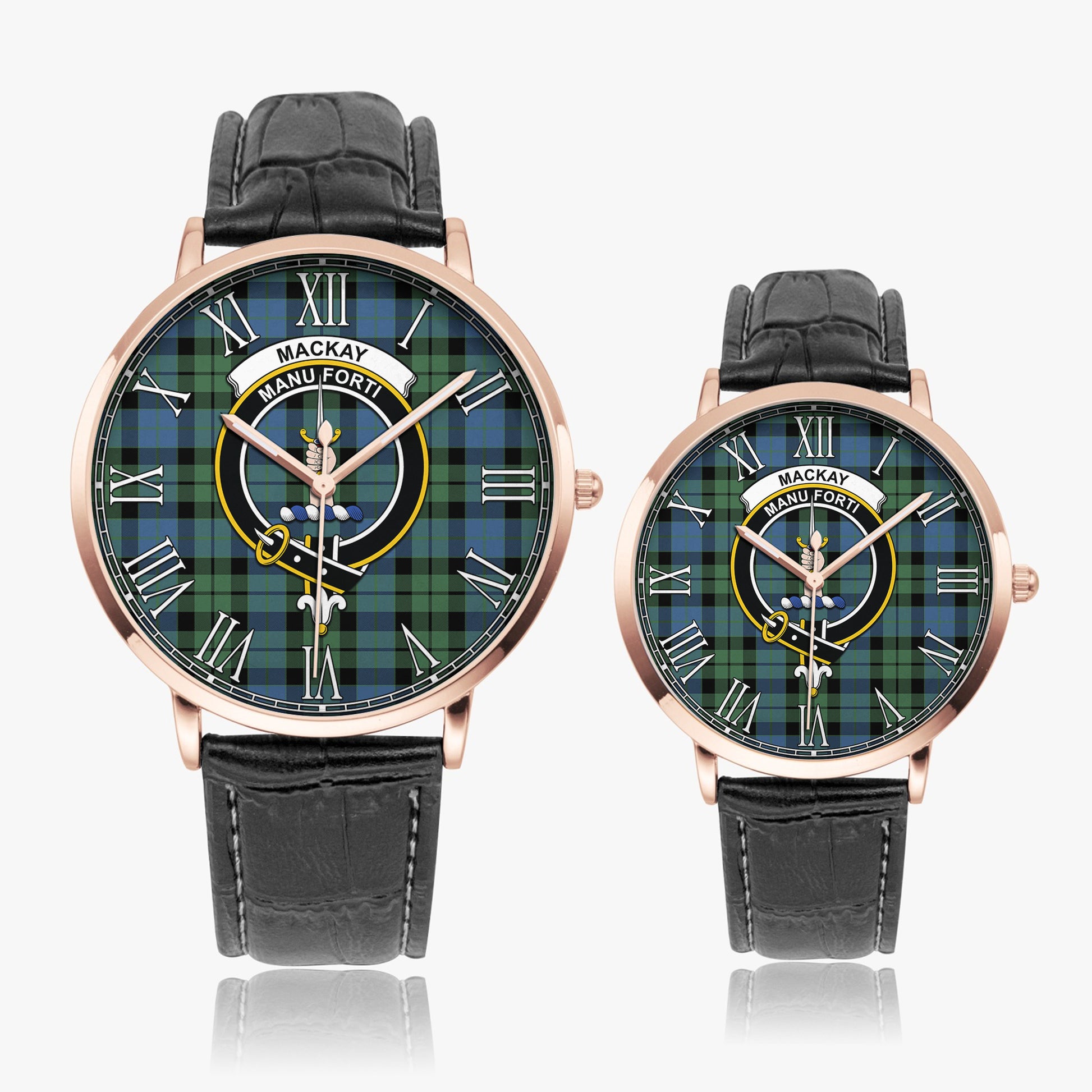 MacKay Ancient Tartan Family Crest Leather Strap Quartz Watch - Tartanvibesclothing