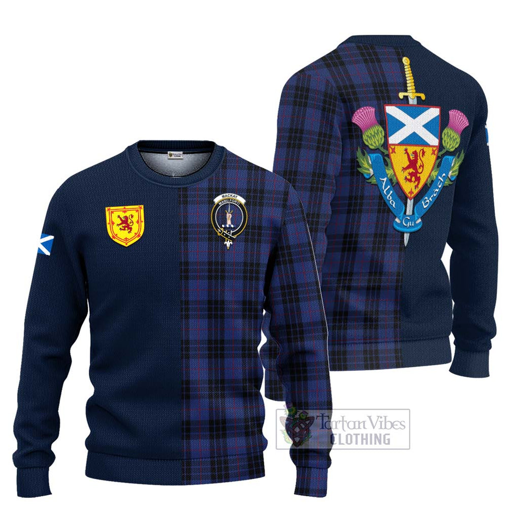 Tartan Vibes Clothing MacKay Blue #02 Tartan Knitted Sweater with Scottish Lion Royal Arm Half Style