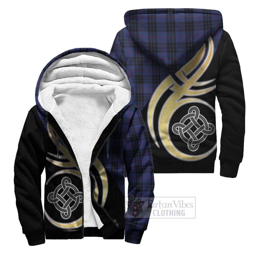 Tartan Vibes Clothing MacKay Blue #02 Tartan Sherpa Hoodie with Family Crest and Celtic Symbol Style