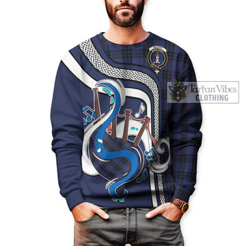 MacKay Blue #02 Tartan Sweatshirt with Epic Bagpipe Style