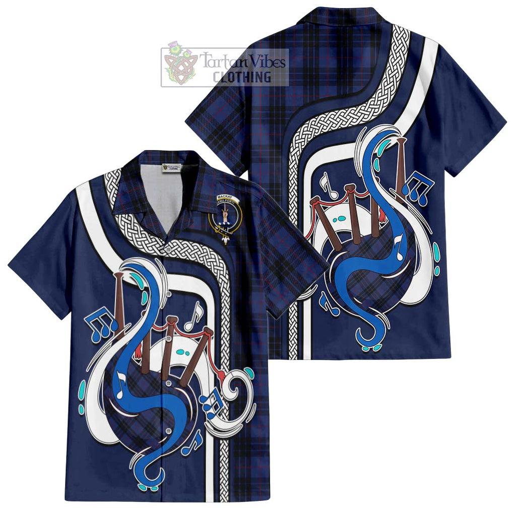 Tartan Vibes Clothing MacKay Blue #02 Tartan Short Sleeve Button Shirt with Epic Bagpipe Style