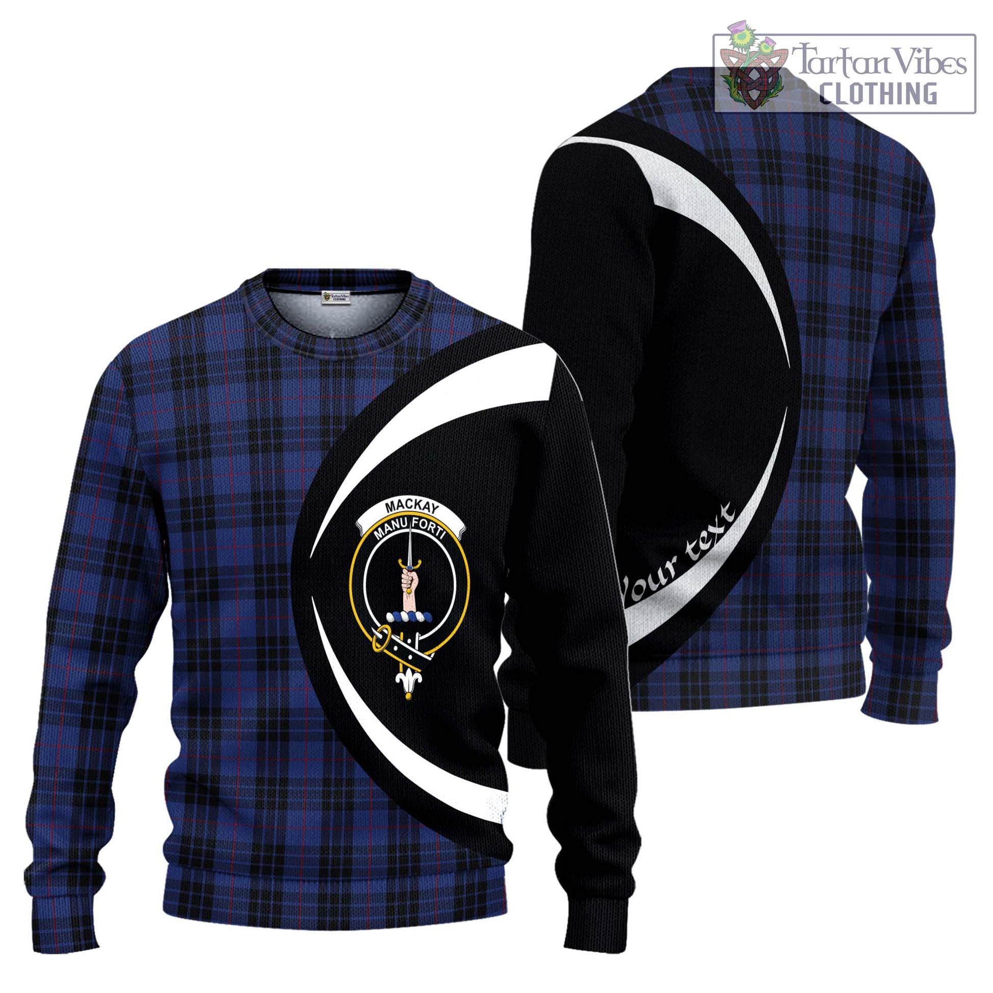 Tartan Vibes Clothing MacKay Blue #02 Tartan Knitted Sweater with Family Crest Circle Style