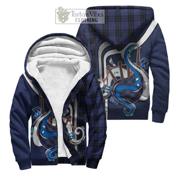 MacKay Blue #02 Tartan Sherpa Hoodie with Epic Bagpipe Style