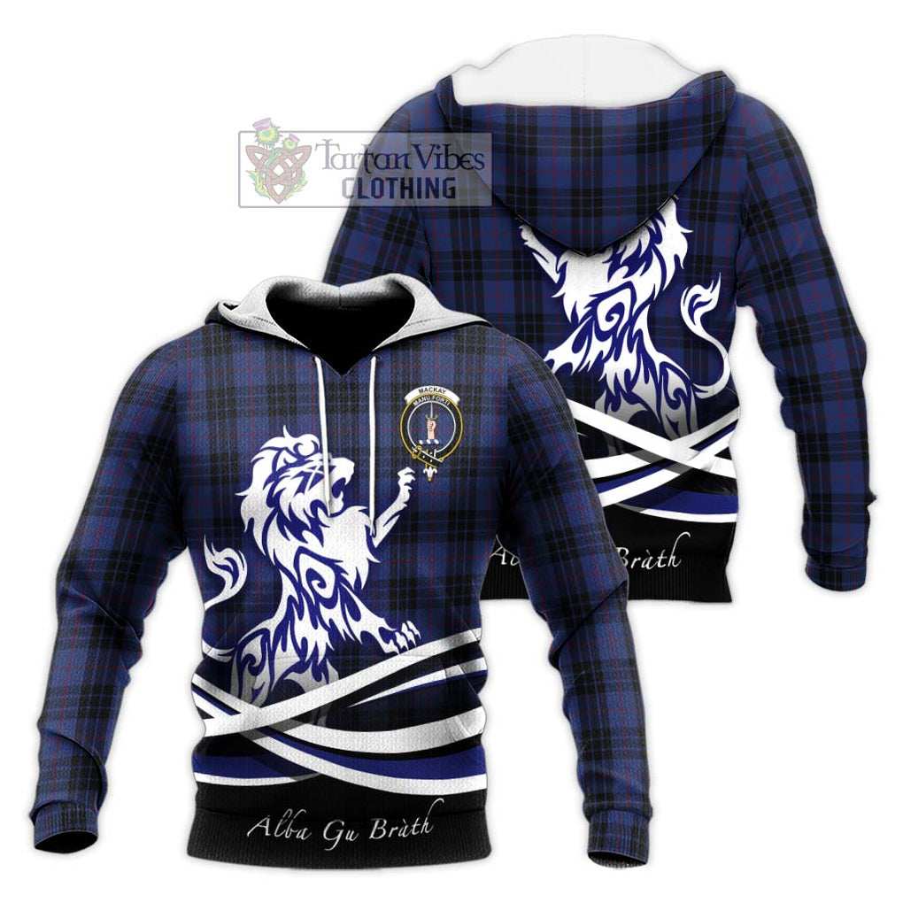 Tartan Vibes Clothing MacKay Blue #02 Tartan Knitted Hoodie with Alba Gu Brath Regal Lion Emblem