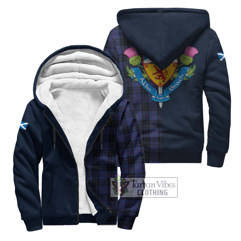 Tartan Vibes Clothing MacKay Blue #02 Tartan Sherpa Hoodie with Scottish Lion Royal Arm Half Style