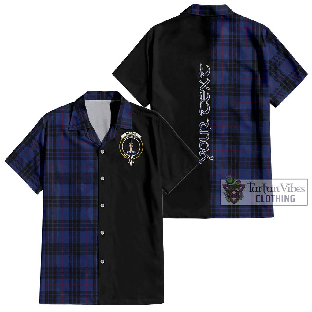 Tartan Vibes Clothing MacKay Blue #02 Tartan Short Sleeve Button Shirt with Family Crest and Half Of Me Style