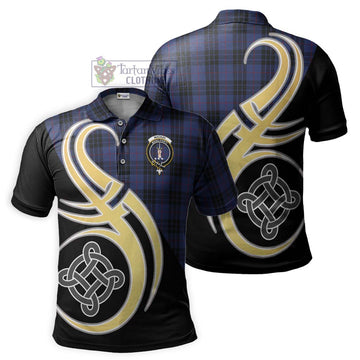 MacKay Blue #02 Tartan Polo Shirt with Family Crest and Celtic Symbol Style