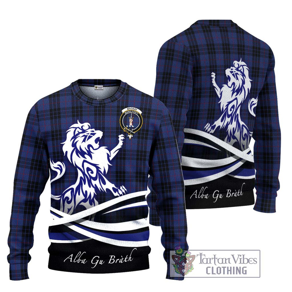 Tartan Vibes Clothing MacKay Blue #02 Tartan Knitted Sweater with Alba Gu Brath Regal Lion Emblem