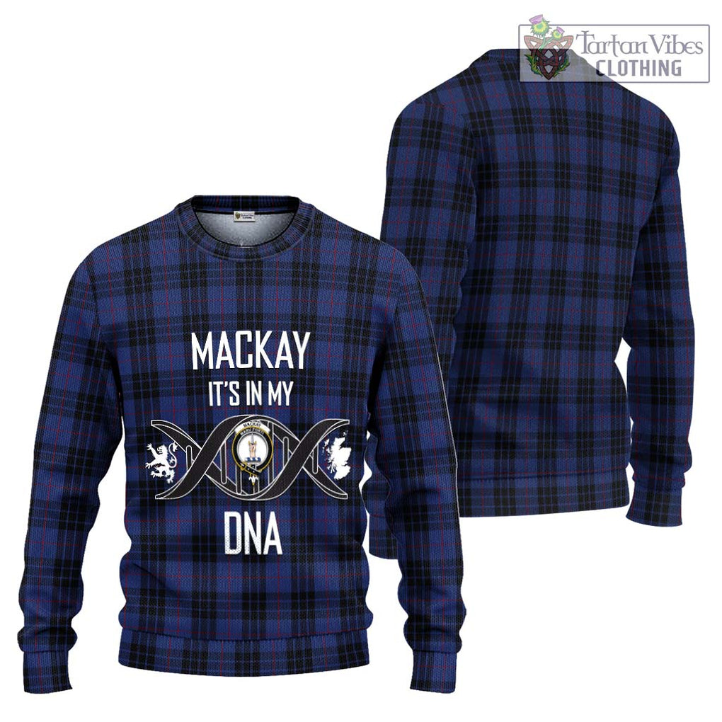 Tartan Vibes Clothing MacKay Blue #02 Tartan Knitted Sweater with Family Crest DNA In Me Style