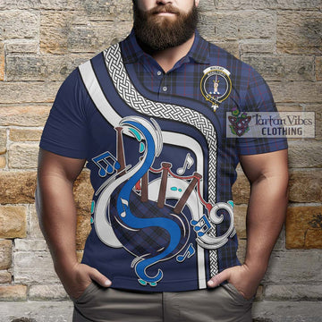 MacKay Blue #02 Tartan Polo Shirt with Epic Bagpipe Style