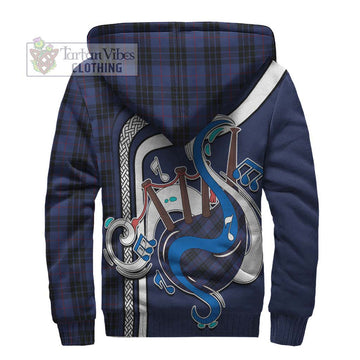 MacKay Blue #02 Tartan Sherpa Hoodie with Epic Bagpipe Style