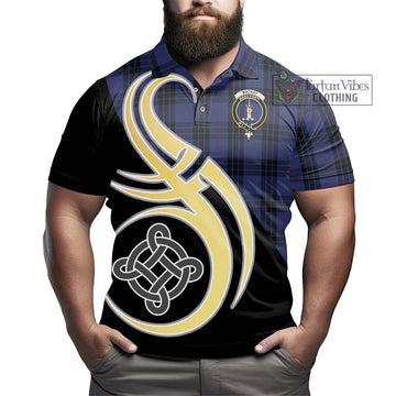 MacKay Blue #02 Tartan Polo Shirt with Family Crest and Celtic Symbol Style