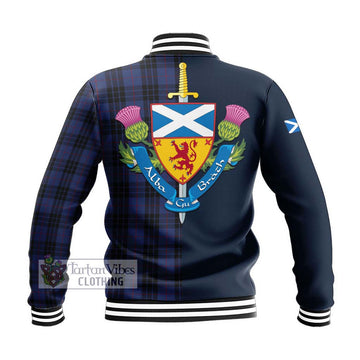 MacKay Blue #02 Tartan Baseball Jacket Alba with Scottish Lion Royal Arm Half Style