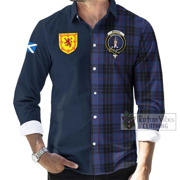 MacKay Blue #02 Tartan Long Sleeve Button Shirt Alba with Scottish Lion Royal Arm Half Style