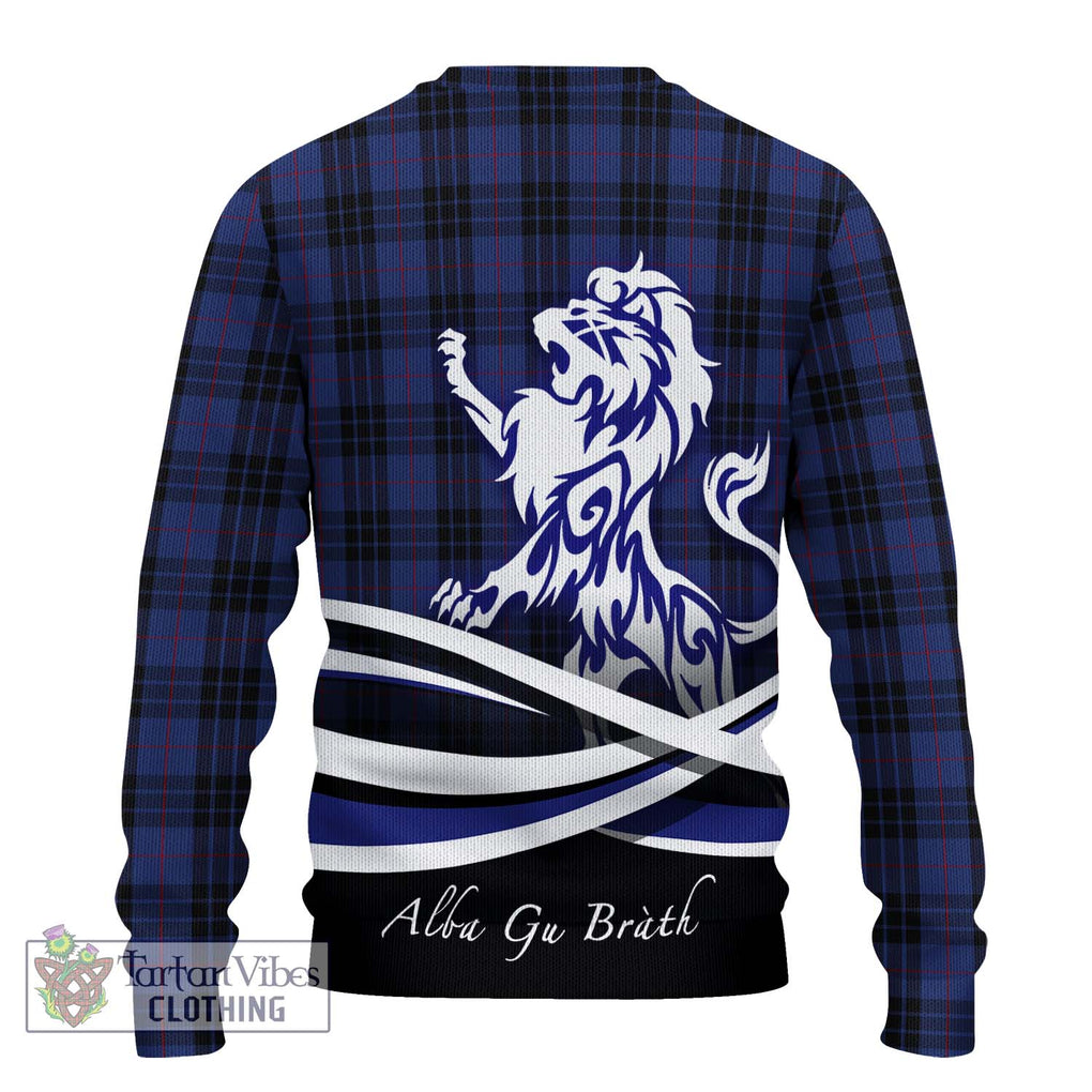 Tartan Vibes Clothing MacKay Blue #02 Tartan Knitted Sweater with Alba Gu Brath Regal Lion Emblem