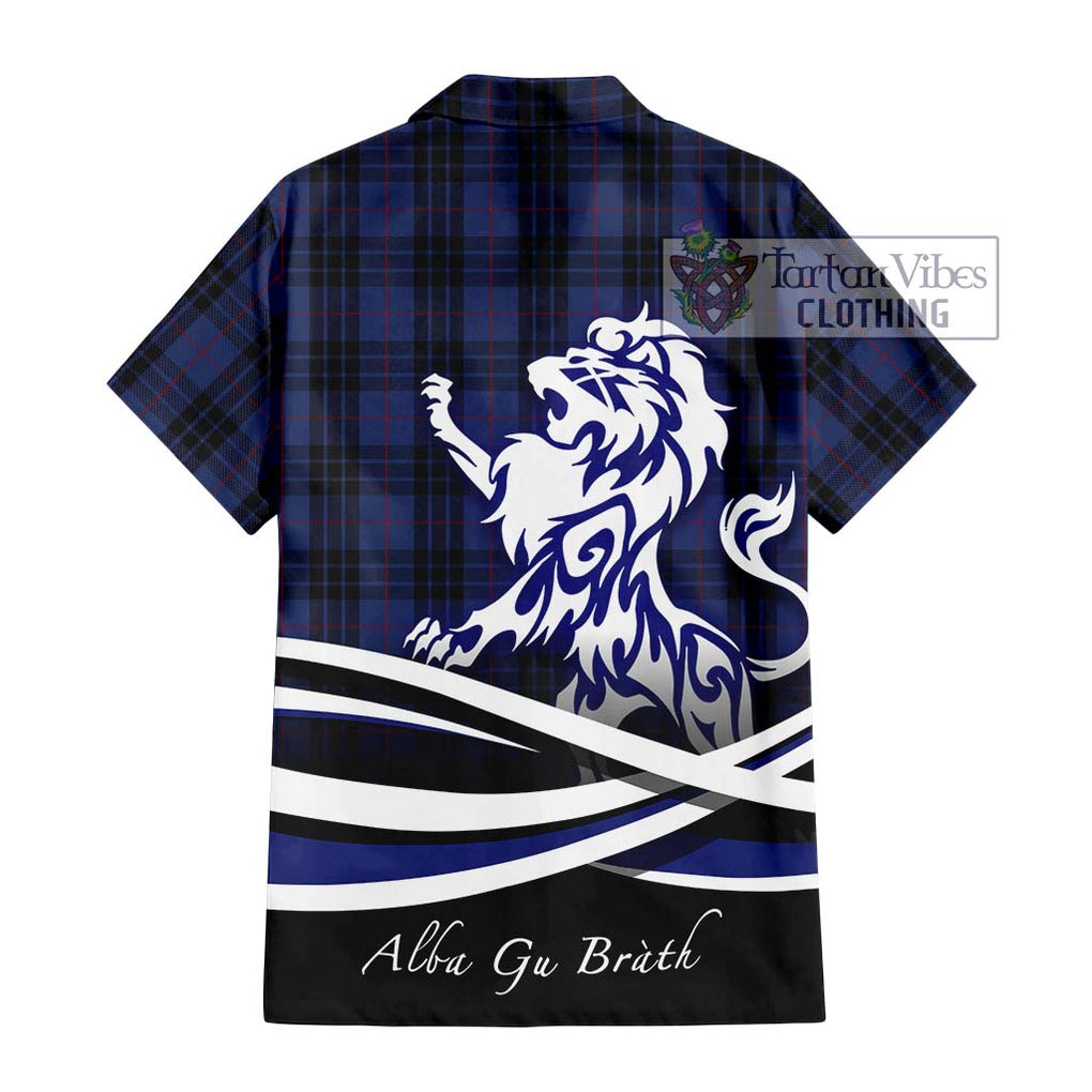 Tartan Vibes Clothing MacKay Blue #02 Tartan Short Sleeve Button Shirt with Alba Gu Brath Regal Lion Emblem