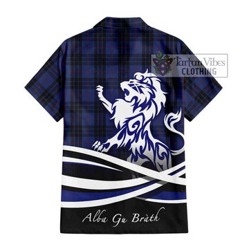 MacKay Blue #02 Tartan Short Sleeve Button Shirt with Alba Gu Brath Regal Lion Emblem