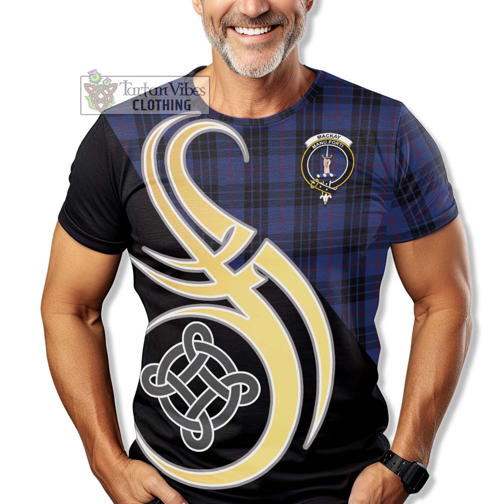 Tartan Vibes Clothing MacKay Blue #02 Tartan T-Shirt with Family Crest and Celtic Symbol Style