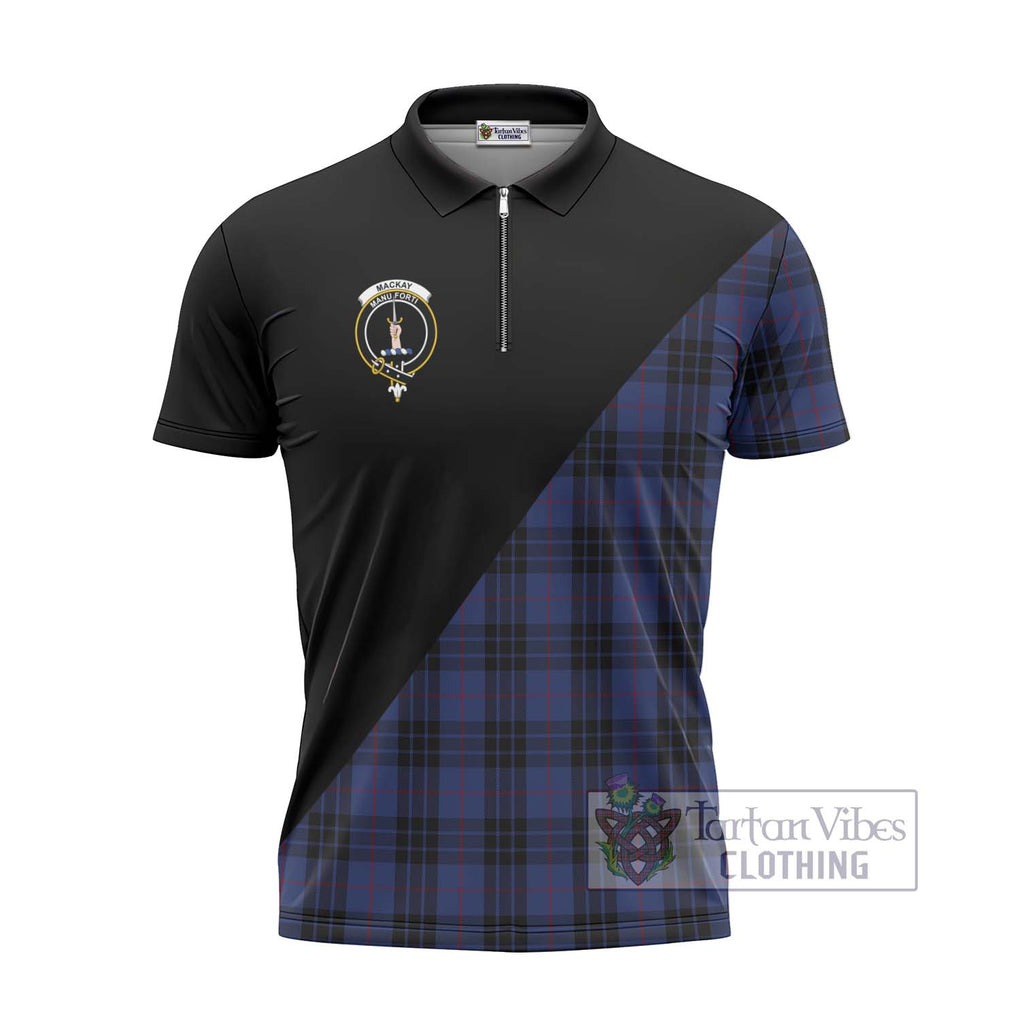 Tartan Vibes Clothing MacKay Blue #02 Tartan Zipper Polo Shirt with Family Crest and Military Logo Style