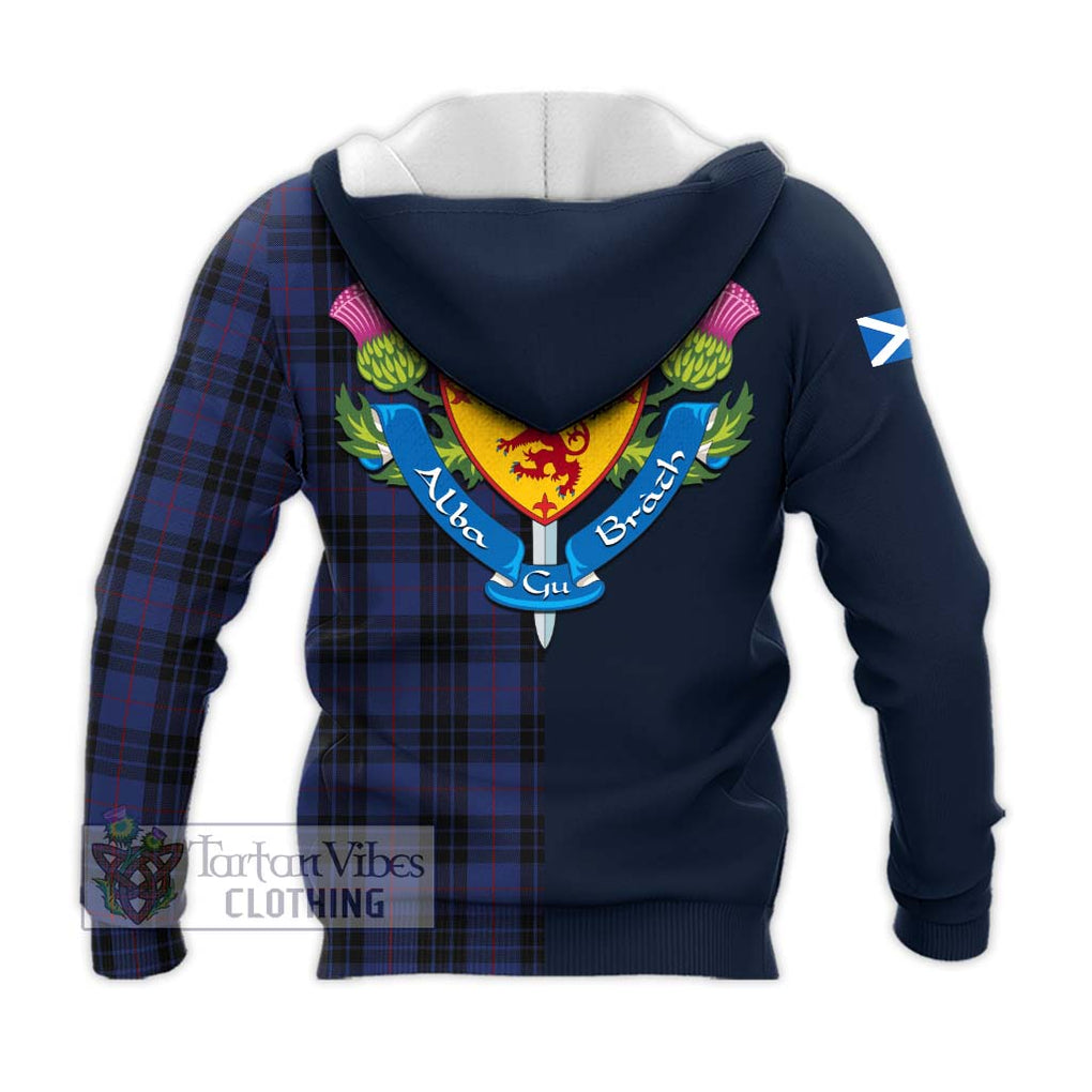 Tartan Vibes Clothing MacKay Blue #02 Tartan Knitted Hoodie with Scottish Lion Royal Arm Half Style