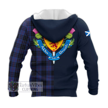 MacKay Blue #02 Tartan Knitted Hoodie Alba with Scottish Lion Royal Arm Half Style