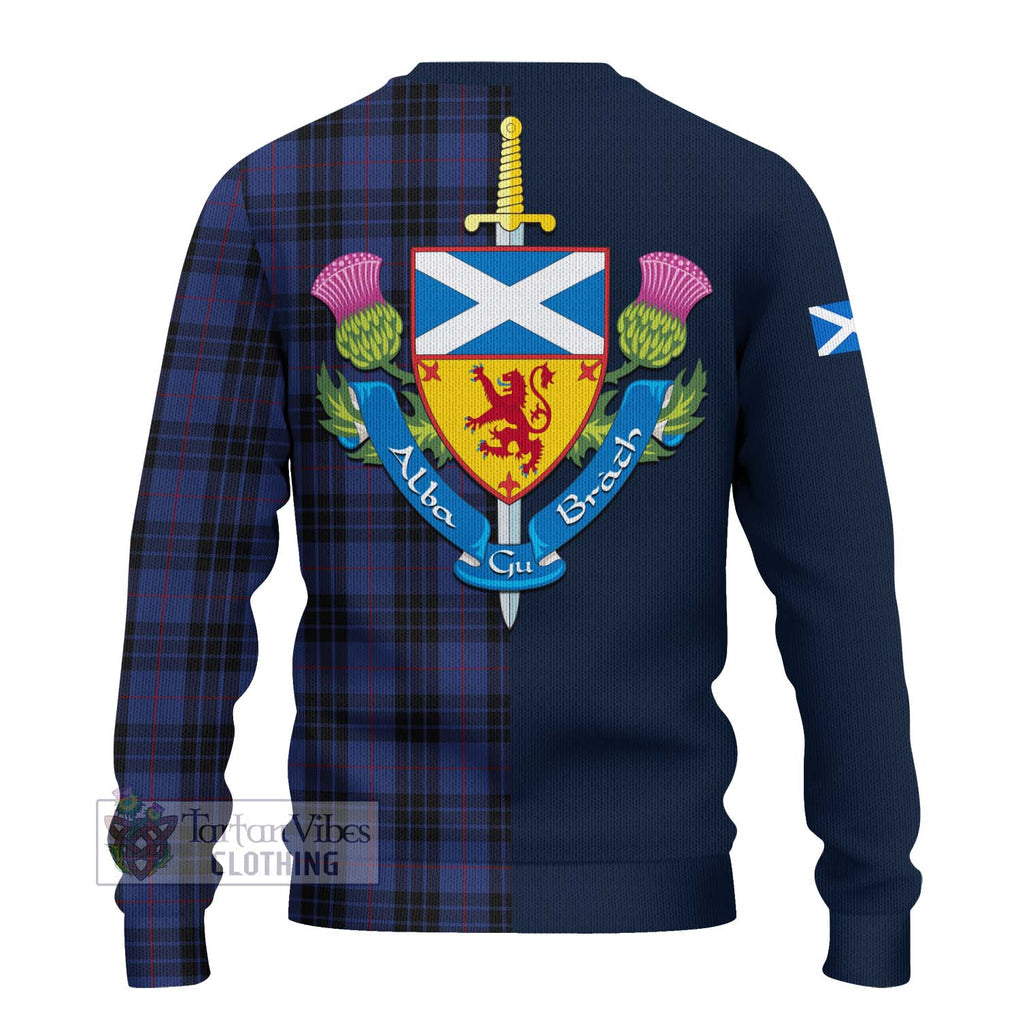 Tartan Vibes Clothing MacKay Blue #02 Tartan Knitted Sweater with Scottish Lion Royal Arm Half Style