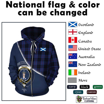 MacKay Blue #02 Tartan Hoodie with Personalised National Flag and Family Crest Half Style