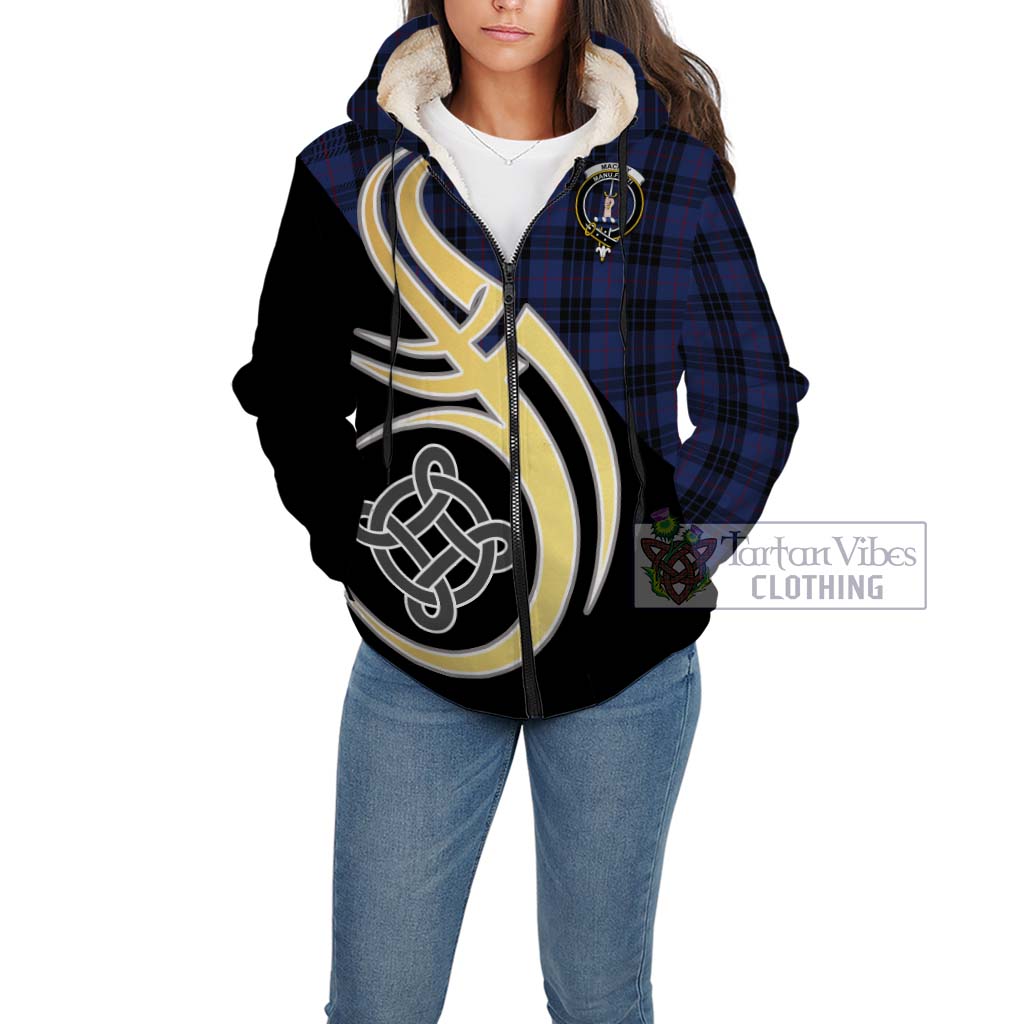 Tartan Vibes Clothing MacKay Blue #02 Tartan Sherpa Hoodie with Family Crest and Celtic Symbol Style