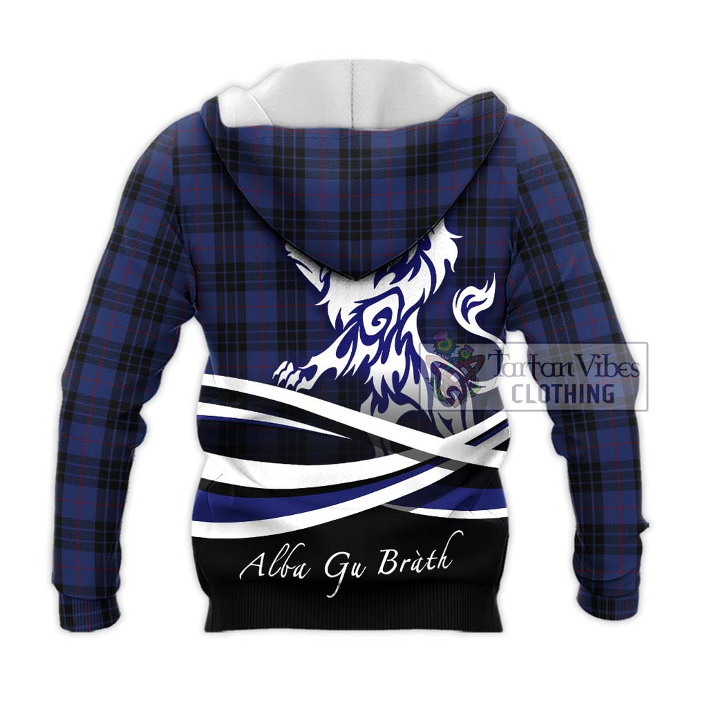 Tartan Vibes Clothing MacKay Blue #02 Tartan Knitted Hoodie with Alba Gu Brath Regal Lion Emblem